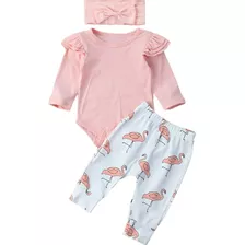 Conjunto De Bebê Com Body Culote Flamingo E Faixa Cabeça