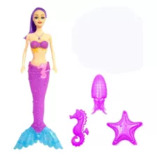 Boneca Princesa Sereia Barbie Cauda Ascende Luz Acessorios