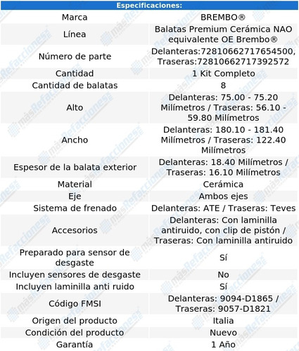 Balatas Ceramicas Delanteras Y Traseras Volvo Xc90 2016-2021 Foto 2