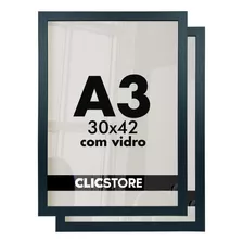 Kit 2 Moldura A3 Quadro 30x42 Certificado Vidro Diploma Sala Cor Preto