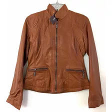 Chaqueta Cuero Ajustado Marca Mor Talla Xs Café