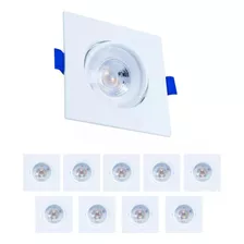 Kit 10 Spot Quadrado Led 5w Embutir Direcionável Quente Cor 