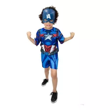 Fantasia Capitão America Heroi Infantil Com Mascara Avengers