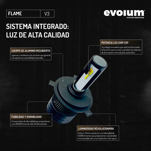 Kit Focos Led Evolum Flame Auto Tricolor 14,000lm Hiperled Foto 6