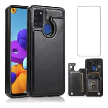 Funda Negra Billetera + Protector Para Samsung Galaxy A21s