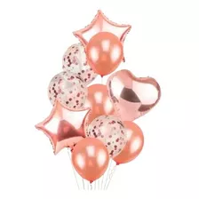 Balão Metalizado Estrela Coração Bexiga Latex 10un Rose Gold Cor Rosa