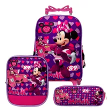 Kit Mochila Infantil Feminina Minnie Mouse Rodinhas Toys 2u