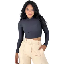 Cropped Feminino Manga Longa Gola Alta Suplex Básico