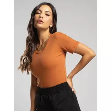 Blusinha Canelada Básica Gola Redonda Moda Feminina Verão