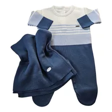 Saida Maternidade Trico Linha Luxo List 2 Peças Azul Jeans
