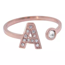 Anillo Mujer Inicial Oro Rosa 18k Zirconias, Regalos Luckyly