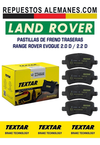 Pastillas Freno Traseras Range Rover Evoque 2.0/2.2 - Textar Foto 3