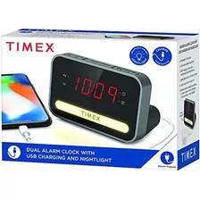 Reloj Despertador Doble Timex Junto A La Cama Con Carga Usb,