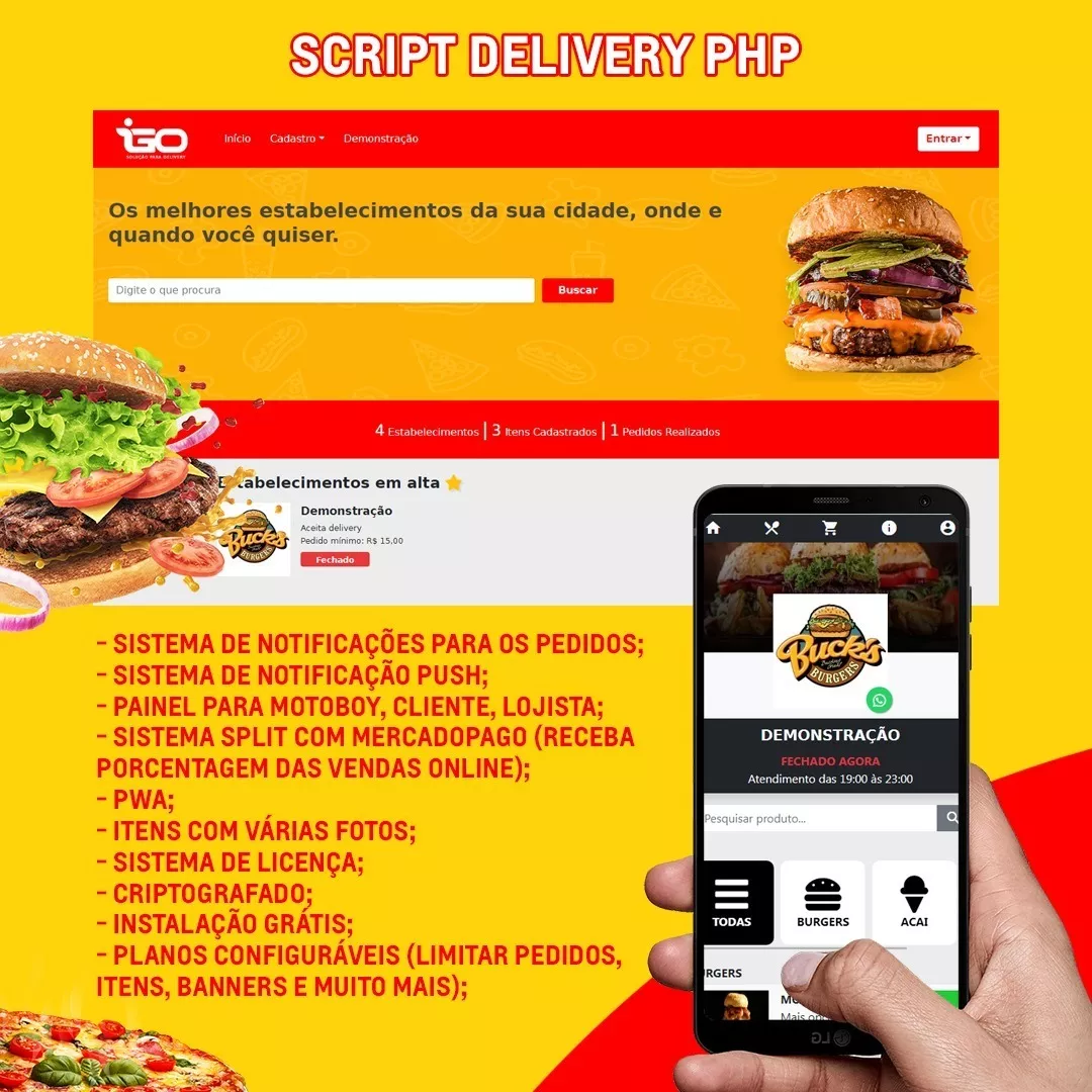 Script Delivery Php Multicardápios Integrado Com Wp + Mp
