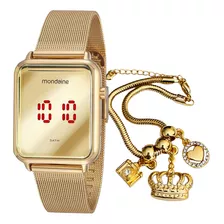 Relógio Mondaine Feminino Dourado + Pulseira Banhada A Ouro