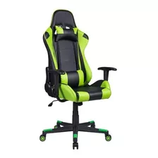 Cadeira Gamer Em Couro Pu Reclinável Pel-3012 Preta E Verde