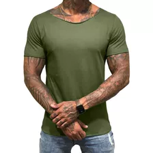 Camiseta Gola Canoa Aberta Cor Verde Musgo Masculina Premium