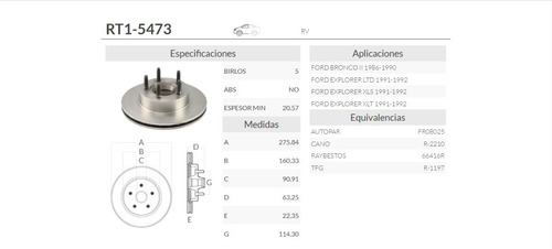 Rt15473 Rotor De Frenos Delantero Ford Explorer 4x4 90-94 Foto 2