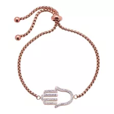 Pulseras Mujer, Brazalete Dije Mano Fátima, Joyería Luckyly Color Oro Rosa Diámetro 9 Largo 27 Cm