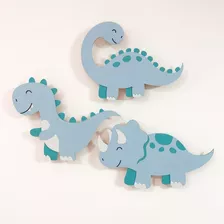 3 Enfeites Apliques De Parede Quarto Bebê Mdf Dinossauros 