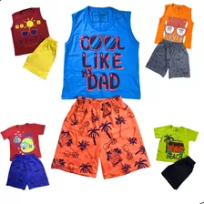 Kit 5 Conjunto Menino Roupa Infantil Shorts Tactel Atacado