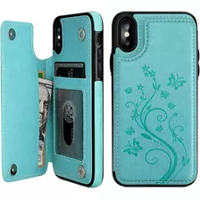 Funda Para iPhone X, Celeste/tarjetero/resistente