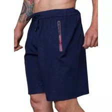 Short Praia Masculino Bermuda Banho Elastico Bolso Com Ziper