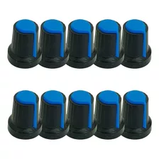 Knob Potenciômetro Eixo Estriado 6mm 481 - 10 Peças Azul