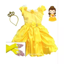 Vestido Festa Infantil Princesa Luxo A Bela E A Fera E Coroa
