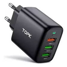 Carregador Topk 3 Portas Usb 30w (18 + 12w) Carga Rápida