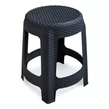 Banqueta Banco Plástico Taburete Simil Rattan Muy Resistente Color Negro Acabado De La Estructura Simil Rattan