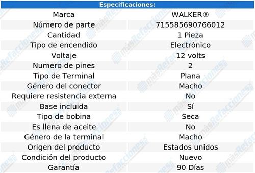 Bobina Seca Mercury Capri L4 2.3l 83-84 Walker Foto 3