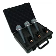 Pack 3 Microfonos Moon M59 Mano Dinamico Combo Mic Valija Color Negro