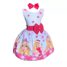 Vestido Infantil Barbie Rosa Luxo + Tiara