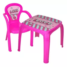 Mesa Mesinha Infantil Rosa Love C/ 1 Cadeira Plástica Usual