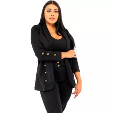 Blazer Feminino Alfaiataria Longo Social Sobretudo Botão Max