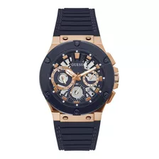 Reloj Guess Caballero Gw0487g4 Silicona Original Color De La Correa Negro Color Del Bisel Dorado Color Del Fondo Dorado