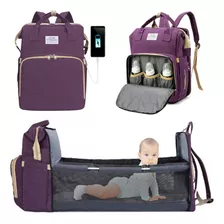 Bolsa Maternidade Mochila Vira Berço Porta Fralda Mamadeira Cor Roxo Desenho Do Tecido Liso