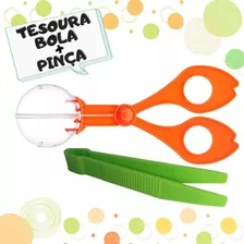 Tesoura Bola + Pinça Brinquedo Coordenação Motora Nova