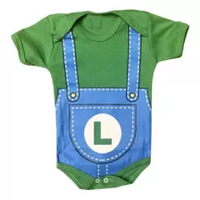 Body + Boina De Bebê Temático Mesversário Luigi - Mario Bros