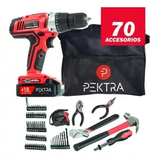 Taladro Inalambrico Pektra 18v + Bolso + 68 Accesorios Color Rojo Frecuencia 60 Mhz