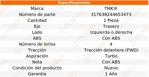 1- Maza Trasera Izq/der Con Abs Fiat Punto L4 1.4l 07/09 Tmk Foto 2