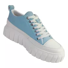 Tenis Dama Color Mezclilla Azul Celeste Plataforma Chunky