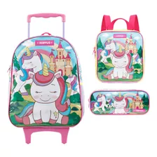 Kit Mochila Escolar Infantil Unicórnio Lancheira Estojo