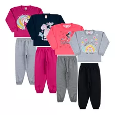 Kit Lote 4 Conjunto Moletom Infantil Menina Roupa De Criança