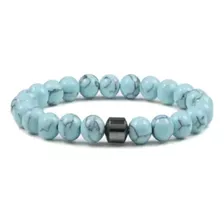 Pulsera Con Hematita Y Piedras Naturales Energia Proteccion Color Turquesa Largo 19 Cm