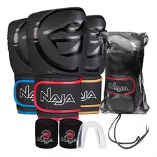 Kit Boxe Muay Thai Naja Black Line - Luva + Bandagem + Bucal