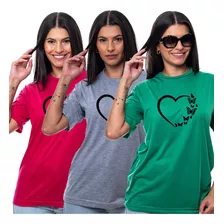 Kit 3 Camiseta Feminina Borboleta Cora Várias Cores T-shirt 