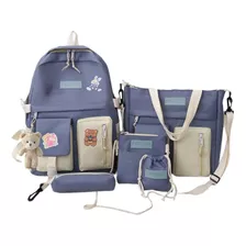 Mochila Set De 5 Bolsas Escolar Lapicera Tote Kawaii Coreana