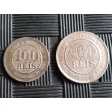 Moeda 200 E 100 Reis 1889 Mbc + República 